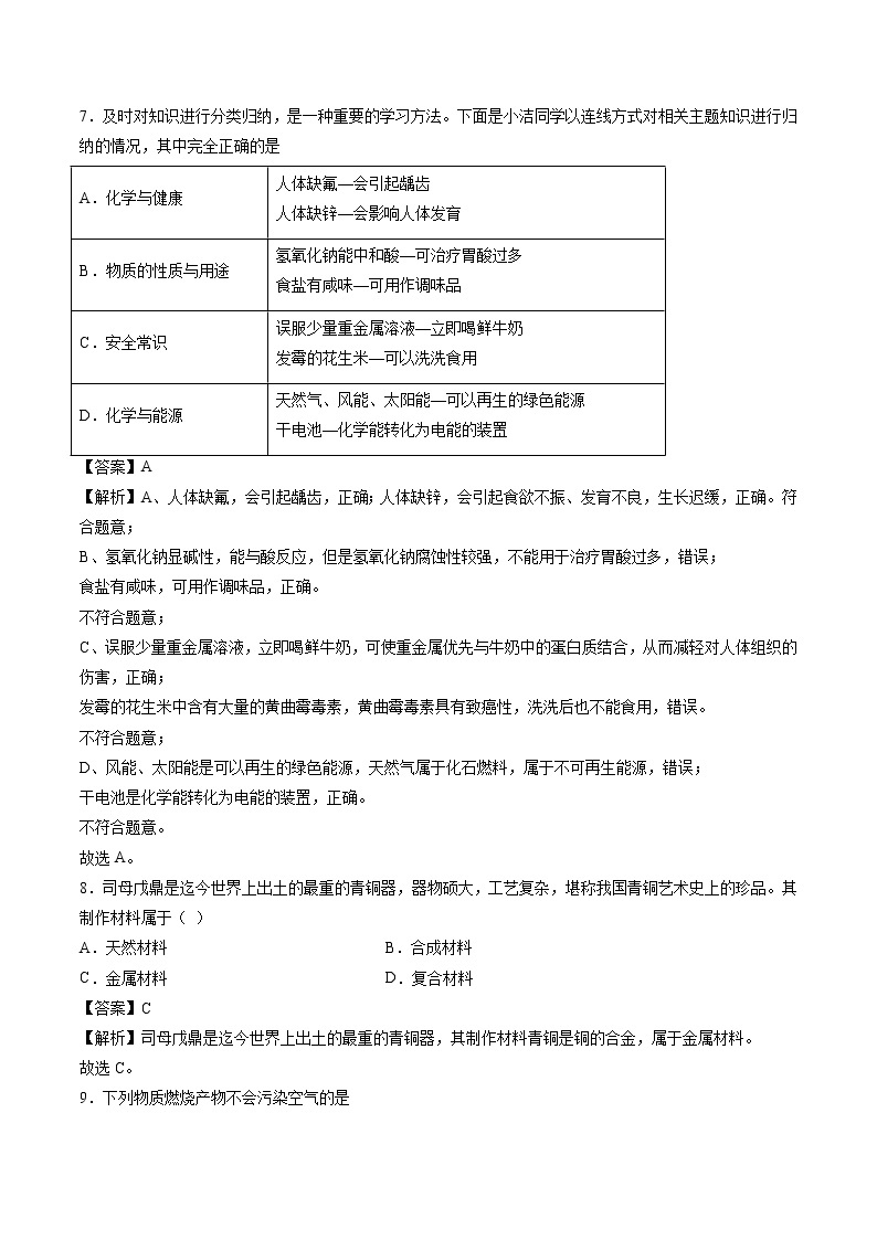 第9章 化学与社会发展 章节检测 同步习题 初中化学沪教版（全国）九年级下册（2022年）03