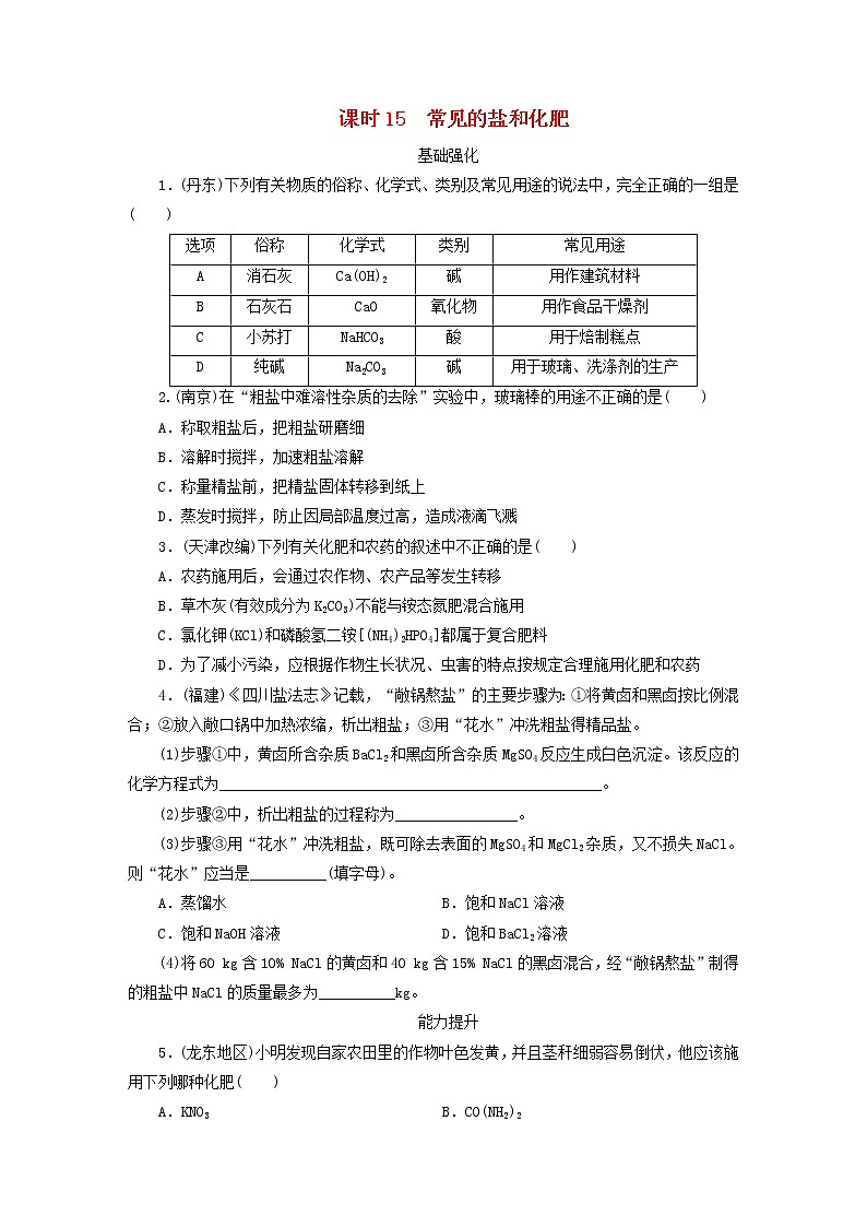 (通用版)中考化学一轮复习课时15《常见的盐和化肥》优化训练题(含答案)第1页