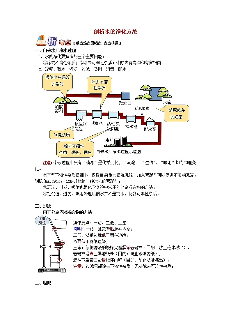 (通用版)中考化学二轮重难点易错点复习讲与练《剖析水的净化方法》(含详解)第1页