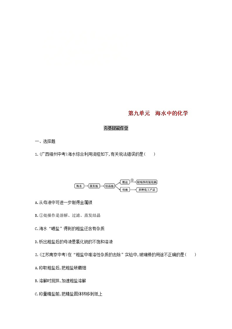 (通用版)中考化学一轮复习基础过关11《海水中的化学》练习(含答案)第1页