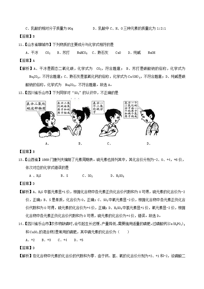中考化学知识分类汇编练习卷: 化合价与化学式(含答案)第3页