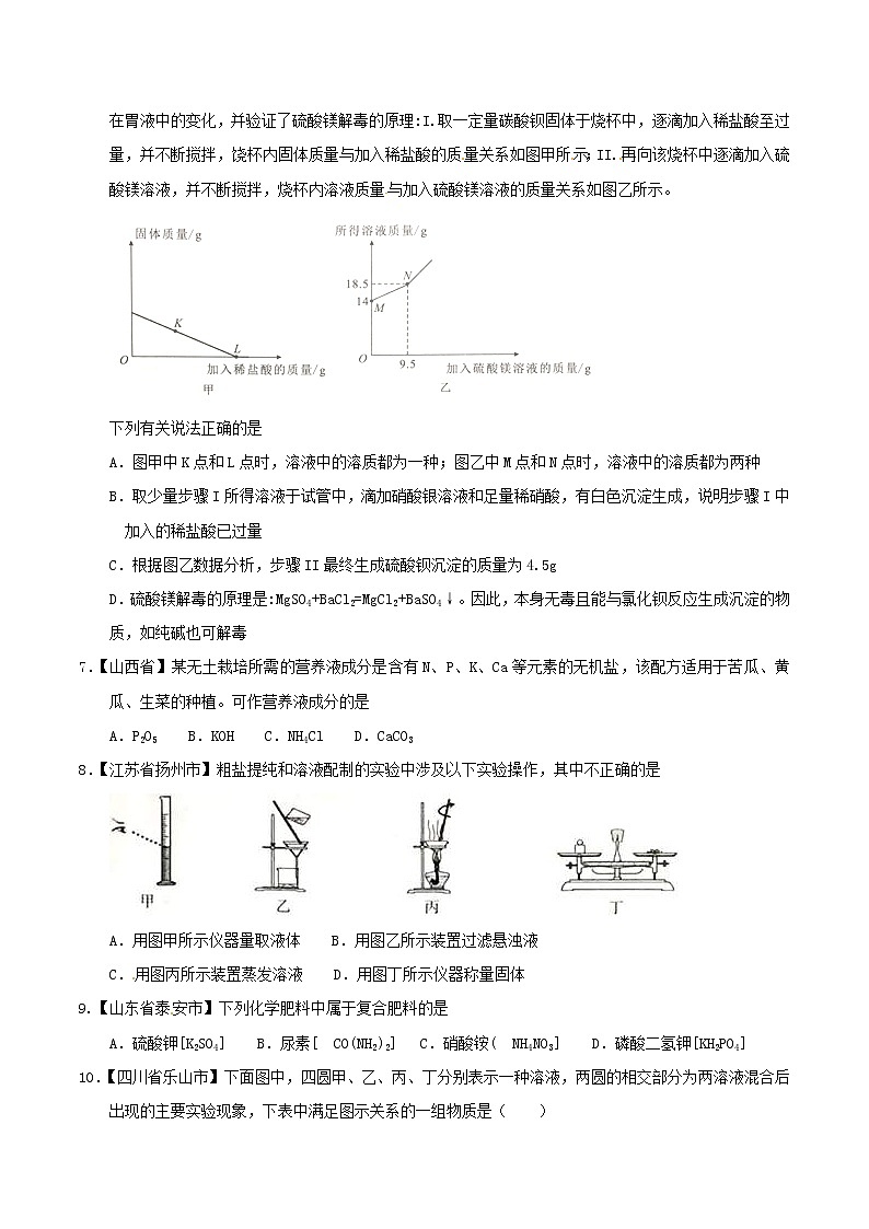 中考化学知识分类汇编练习卷: 化学肥料及粗盐的提纯(无答案)02