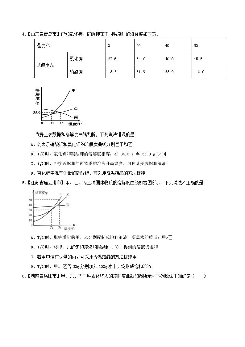 中考化学知识分类汇编练习卷: 溶解度及其应用(含答案)第2页