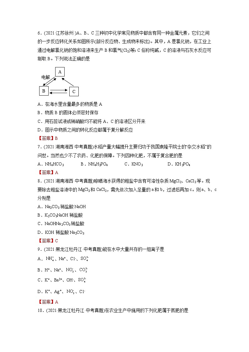 专题15 盐和化肥-2021年中考化学真题分项汇编(第04期)第2页