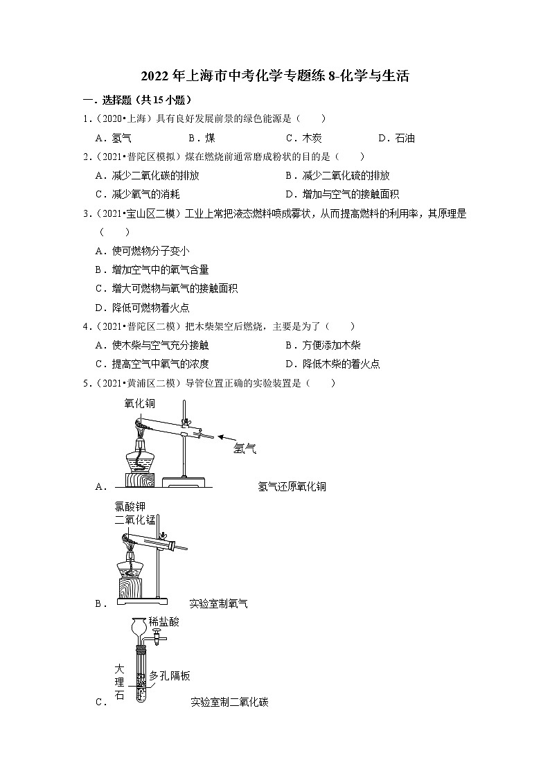 2022年上海市中考化学专题练8-化学与生活第1页