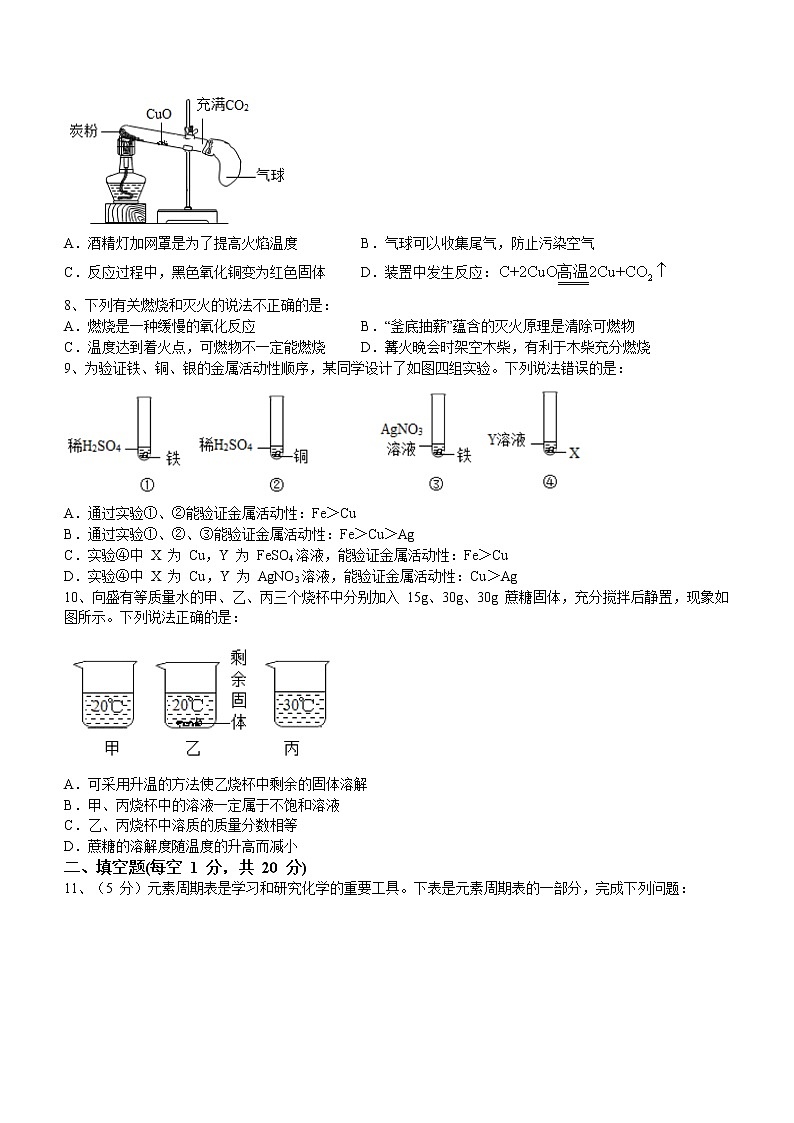 2022年新疆乌鲁木齐市第八中学中考一模化学试题02
