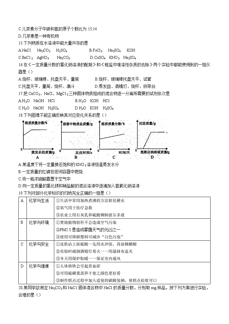 2022年广西贺州市富川瑶族自治县第三中学中考模拟化学试题(word版无答案)03