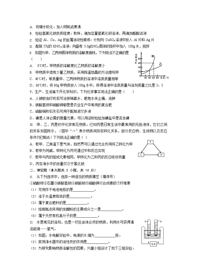 2022年江苏省徐州市树人初级中学中考一模化学试卷(word版无答案)第2页