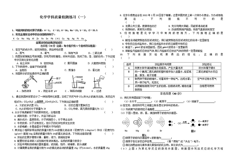 2022年吉林省长春市中考化学模拟试题一第1页