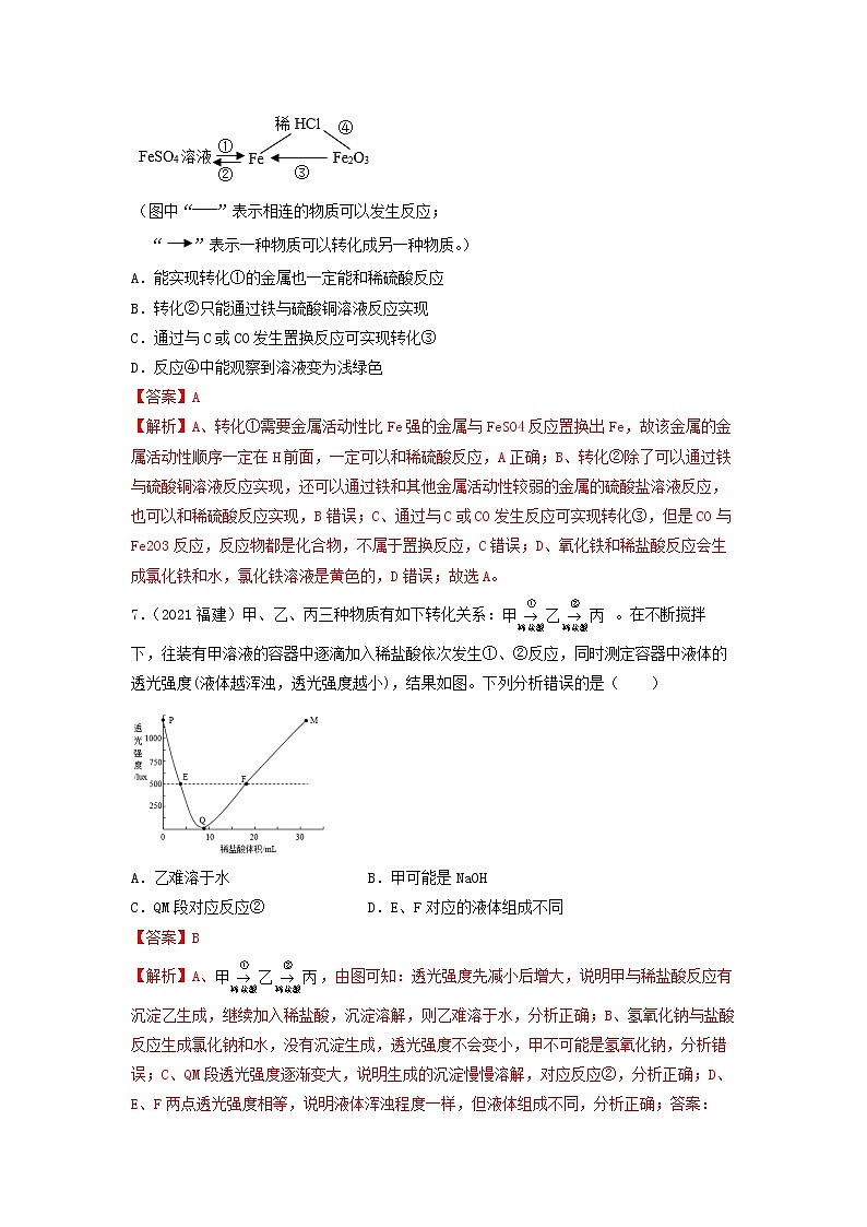 2022年中考化学一轮复习必练真题 专题23物质间反应及转化第3页