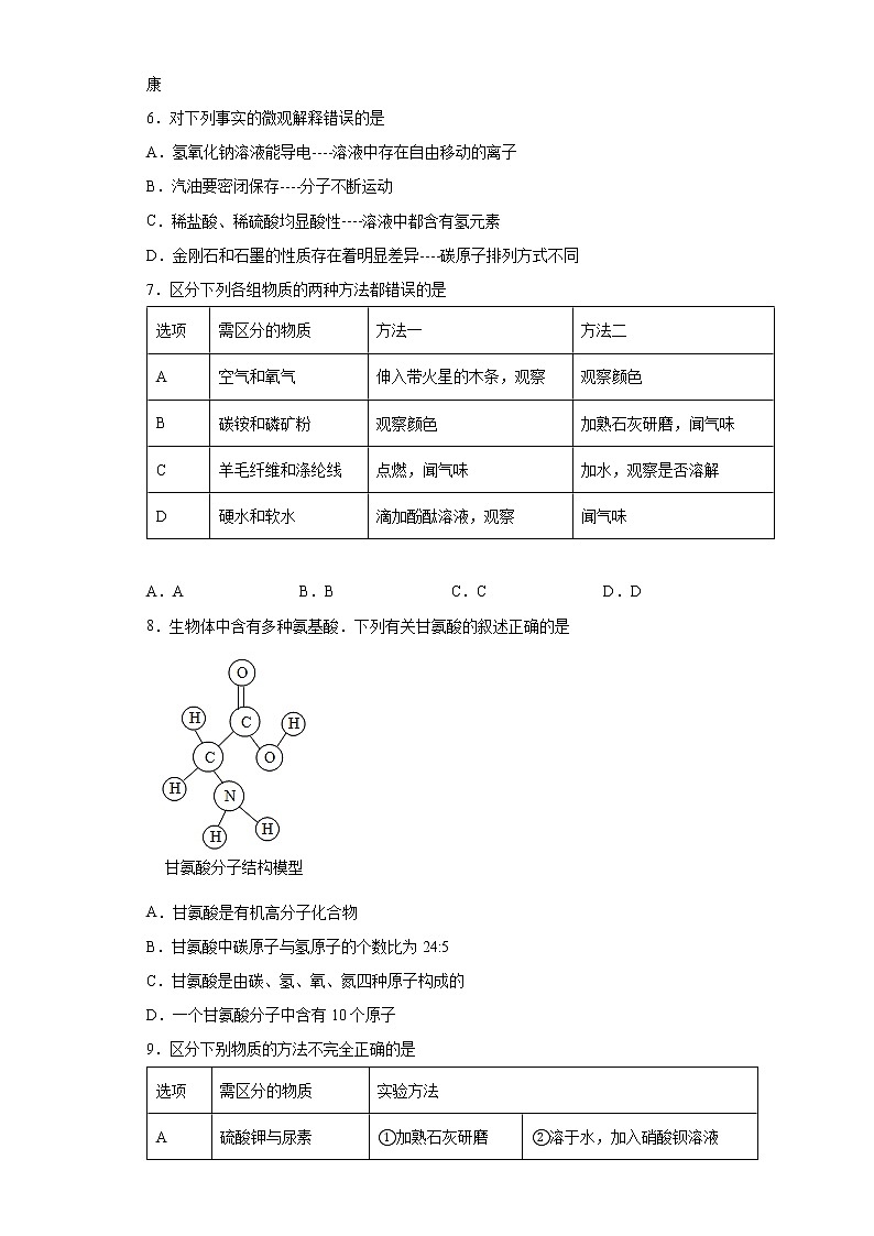 2022年黑龙江省鸡西市第一中学中考一模化学试题(word版含答案)02
