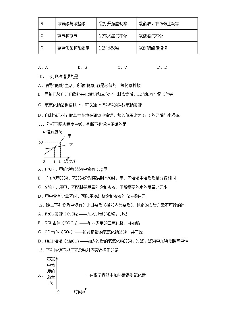 2022年黑龙江省鸡西市第一中学中考一模化学试题(word版含答案)03
