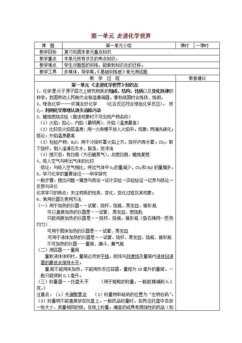 人教初中化学九上《0绪言 化学使世界变得更加殉丽多彩 (7)》教案第1页