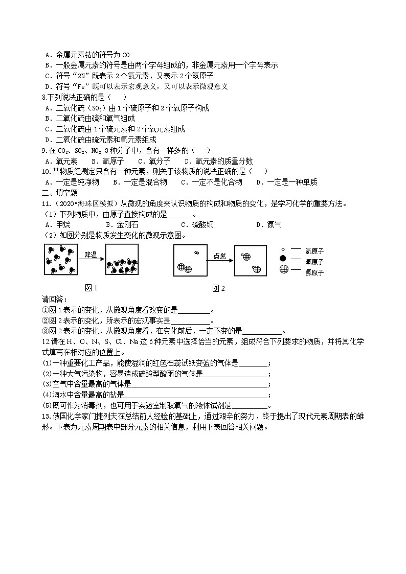 中考总复习:加深对化学元素和物质分类的认识(提高) 巩固练习第2页