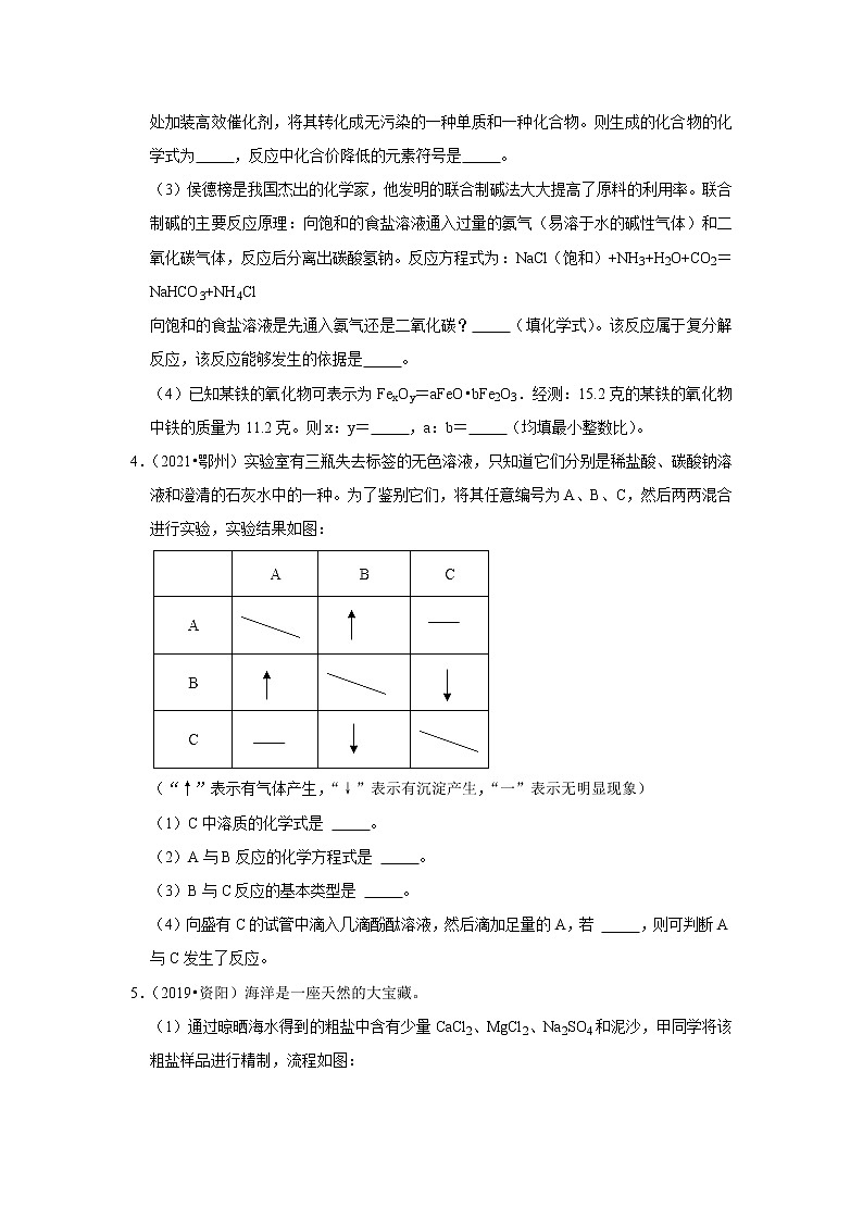 2022年中考化学复习压轴题(填空题):酸碱盐(含答案)第2页
