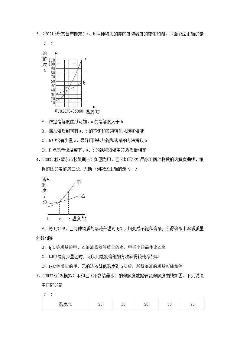 2022年中考化学复习压轴题(选择题):固体溶解度曲线(含答案)第2页