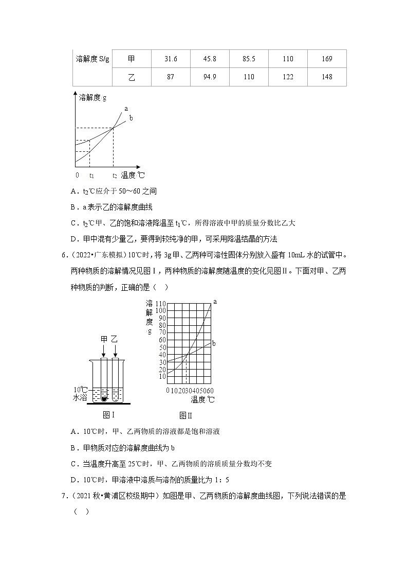 2022年中考化学复习压轴题(选择题):固体溶解度曲线(含答案)第3页