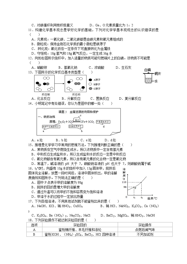 2022年湖南省湘潭县杨嘉桥镇杨嘉桥中学初中学业水平模拟化学试题02
