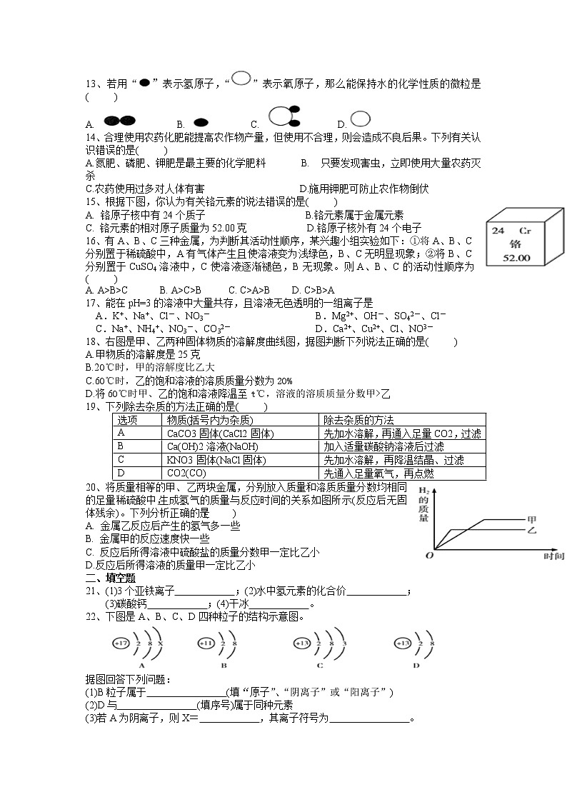 2022年湖南省湘潭市湘潭县锦石中学初中学业水平年模拟化学试题第2页