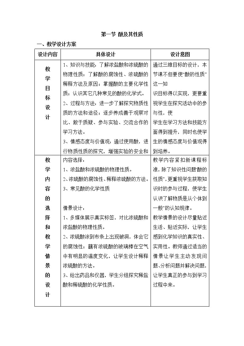 鲁教版化学 7.1酸及其性质 教案01