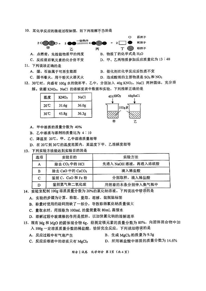 【一模化学】亭湖盐都大丰联考初三(22年4月)第2页