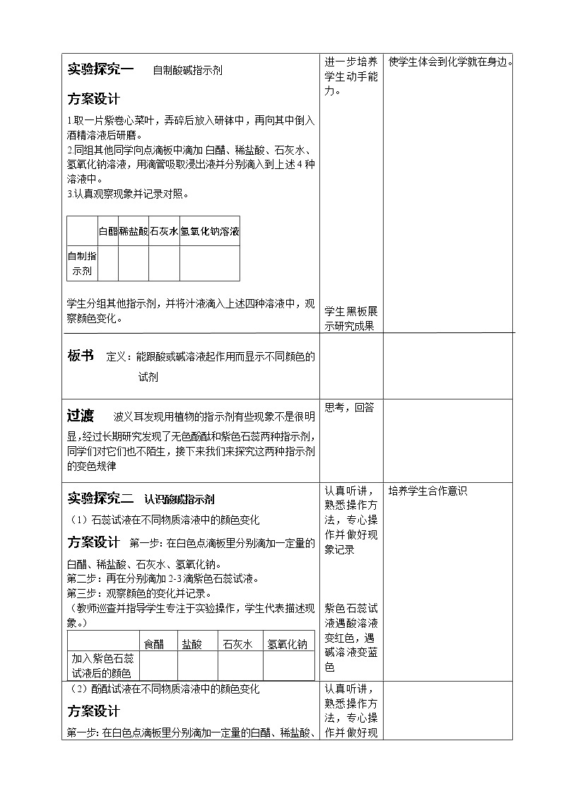 人教五四制9下化学 3.1.1酸、碱与指示剂作用  教案02