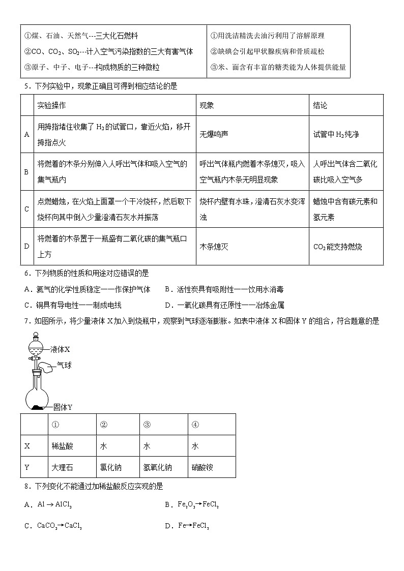2022年新疆乌鲁木齐市实验学校中考第一次模拟考试化学试卷(word版含答案)02