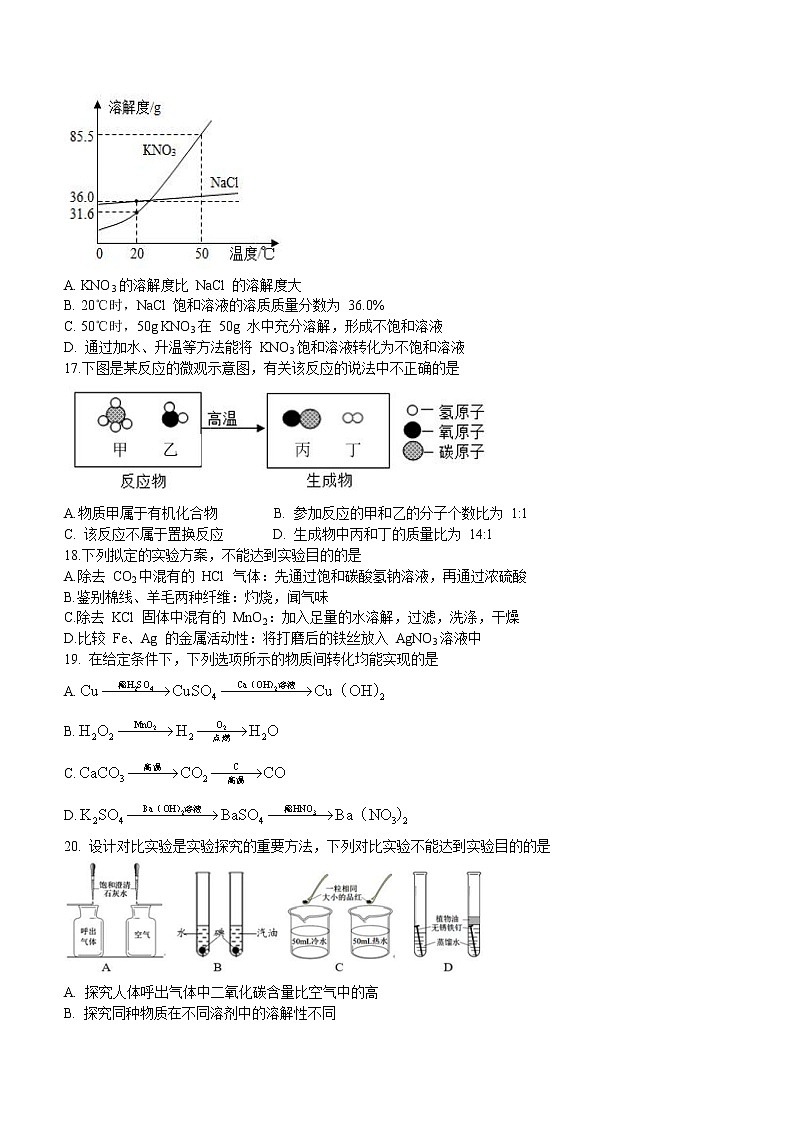 2022年江苏省苏州市苏州工业园区九年级中考适应性练习化学试题03