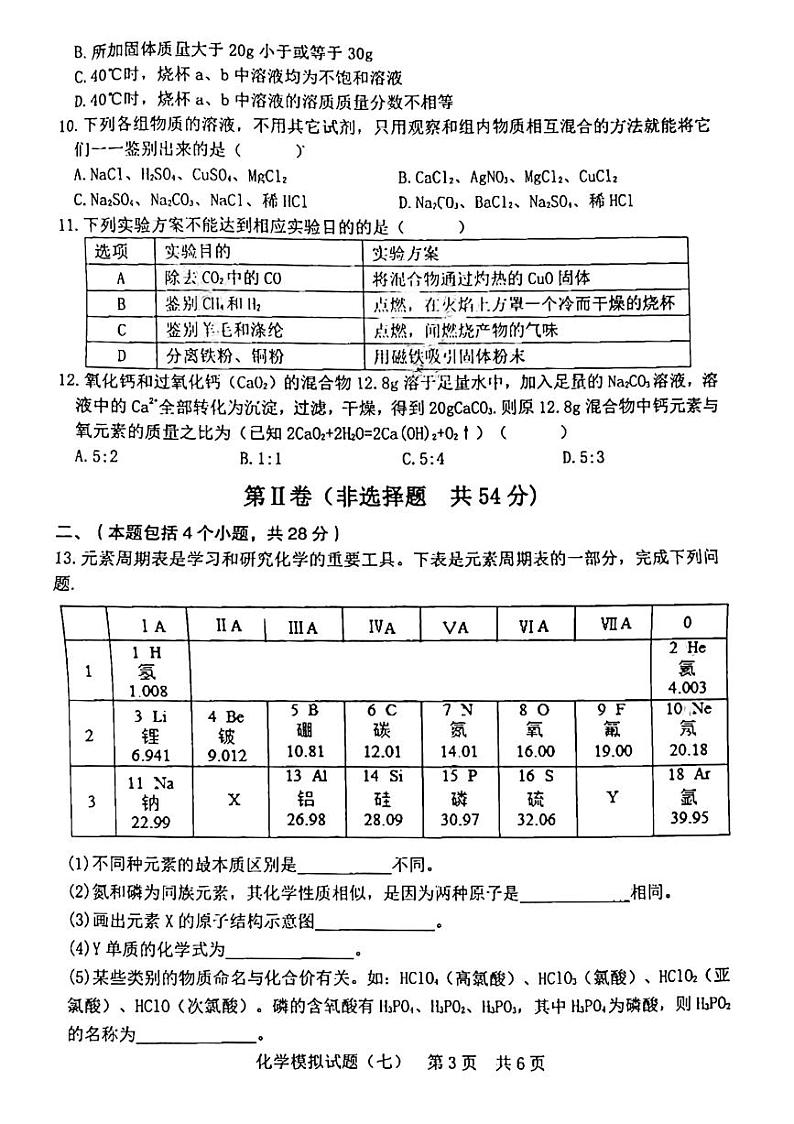山东日照2022年初中学业水平模拟试题(七)化学试题(无答案)第3页