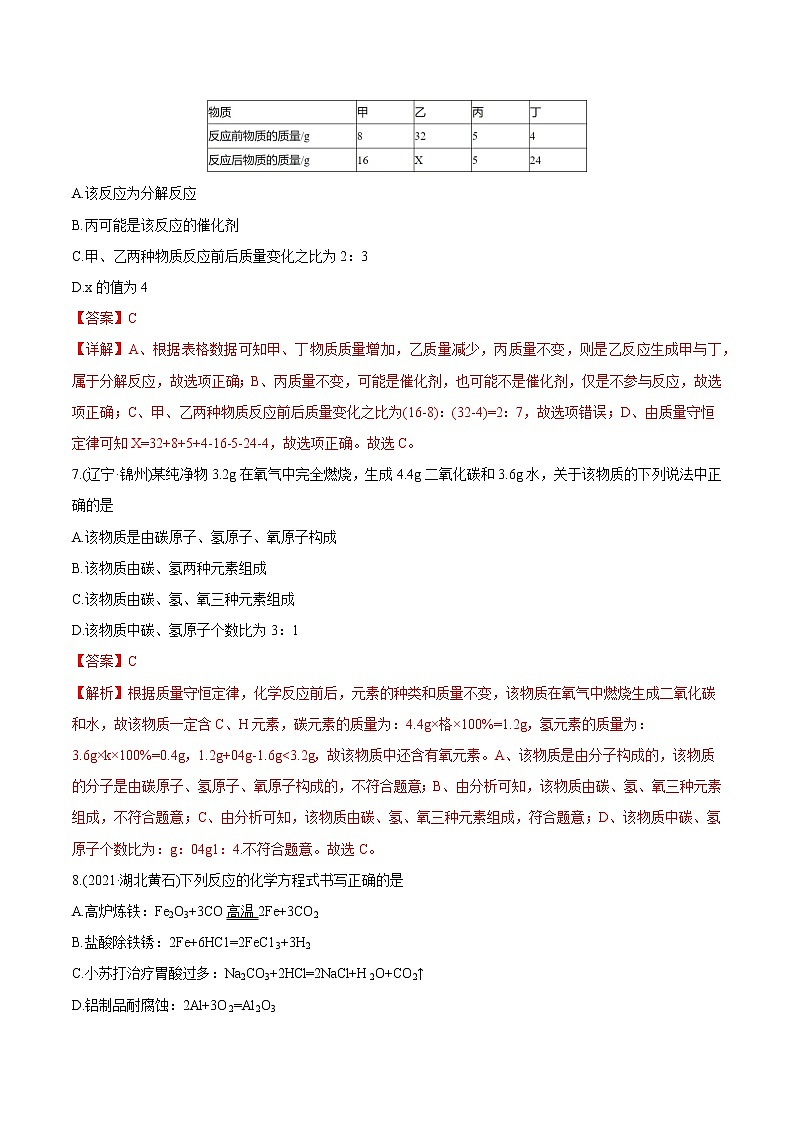 第5单元 化学方程式(练习)-2022年中考化学一轮复习讲练测(教师版含解析)第3页