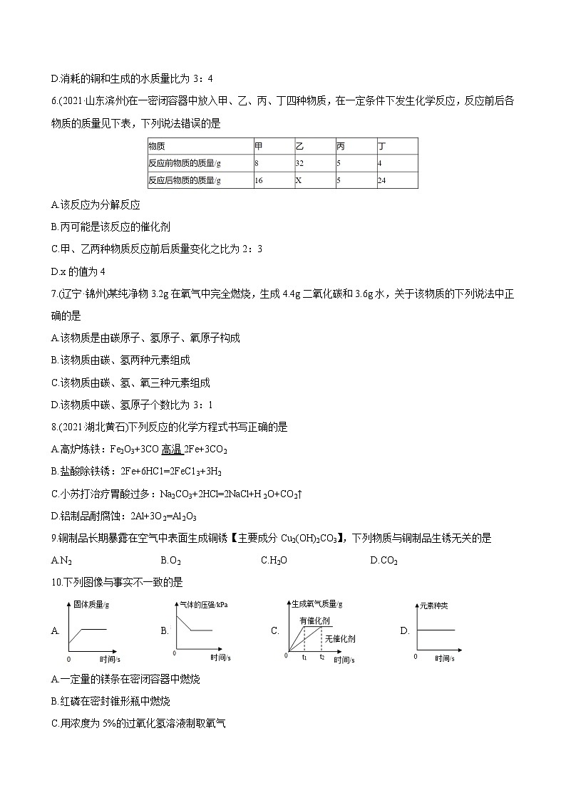 第5单元 化学方程式(练习)-2022年中考化学一轮复习讲练测(学生版)第2页