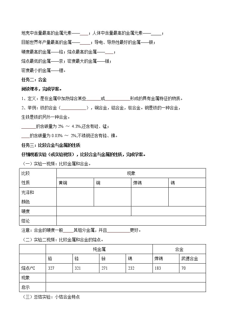 课题8.1 金属材料-2021-2022学年九年级化学下册精品导学案(原卷版)教案第2页
