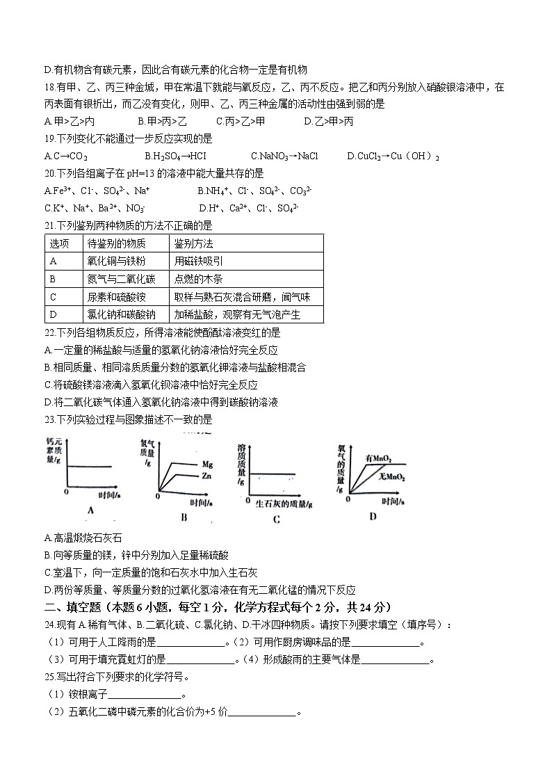 2022年湖南省衡阳市初中学业水平模拟化学试题(含答案)03