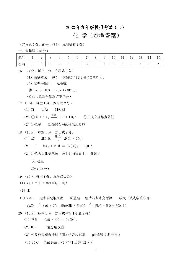 2021-2022年广东省佛山市禅城区九年级下学期模拟考试二化学试卷答案第1页