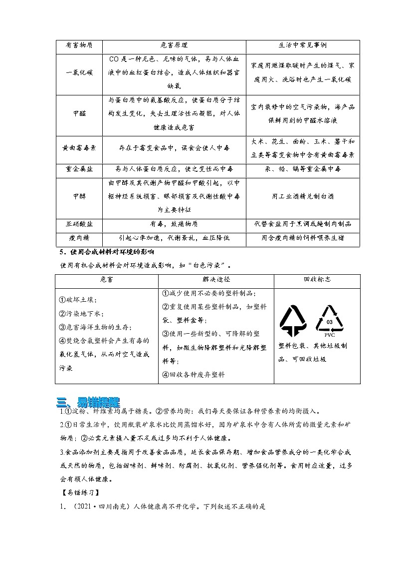 2022年中考化学压轴易错专题05:化学与生活(含答案解析)第2页