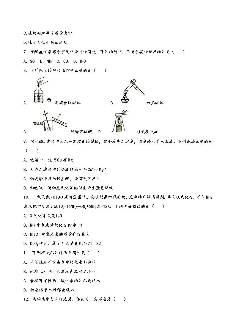 2022年河南省平顶山市舞钢市中考化学模拟卷(word版含答案)第2页