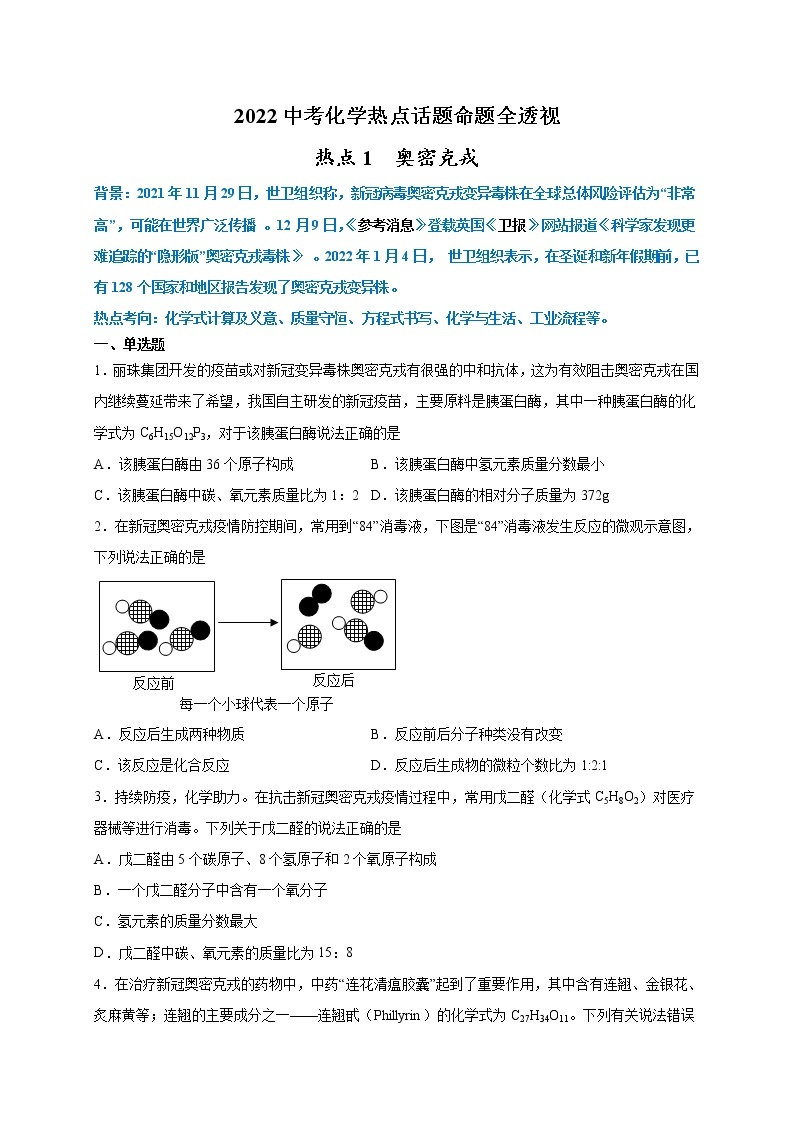 2022年中考化学热点题型专练   热点01  奥密克戎01