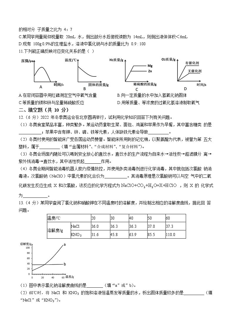 2022年宁夏银川市中考一模化学试题(有答案)03
