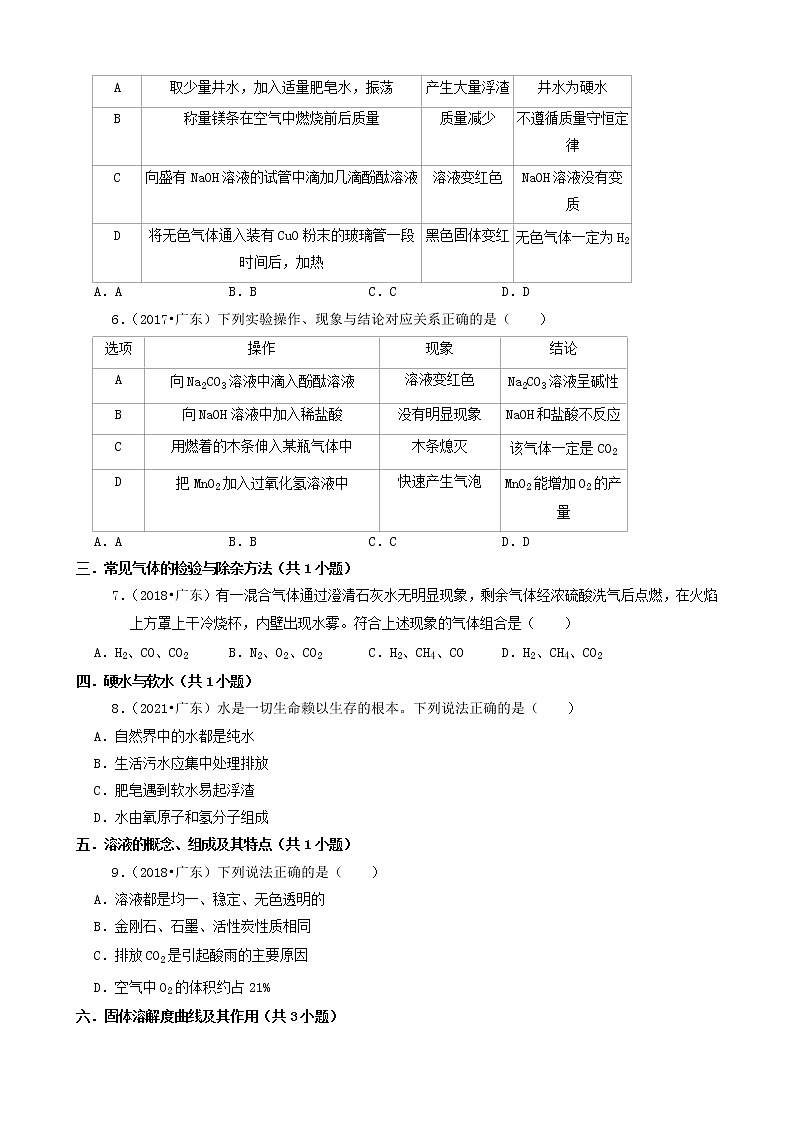 广东省卷五年(2017-2021)中考化学真题知识分类汇编02