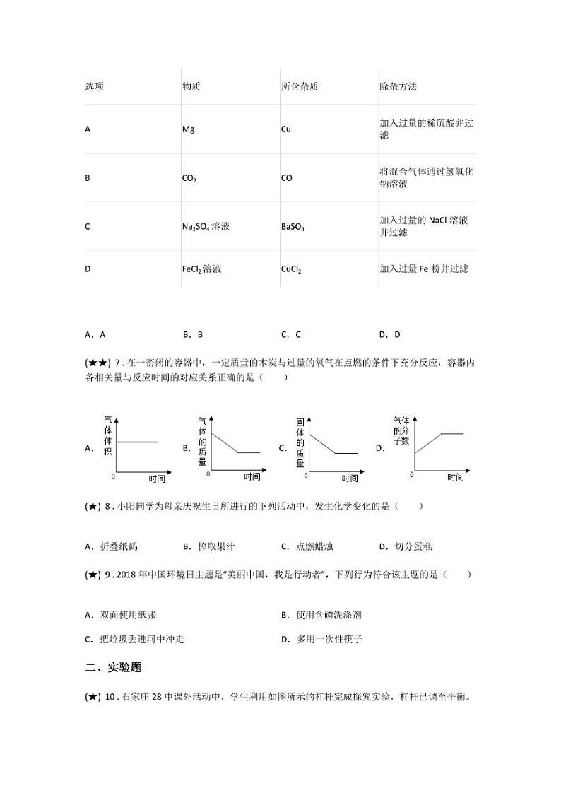 2020年河北省唐山市遵化市九年级中考二模化学试题(无答案)02