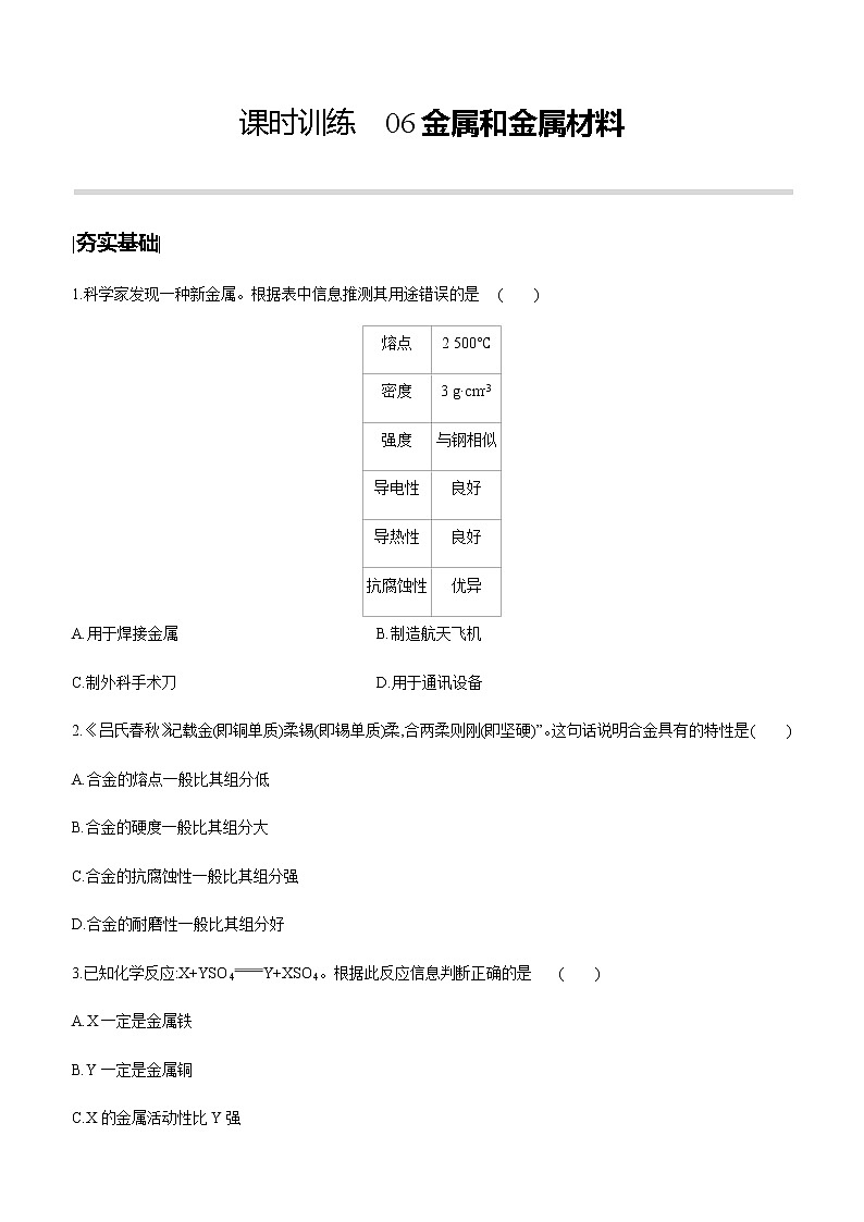 中考化学第一轮复习课时训练(含答案):06金属和金属材料第1页