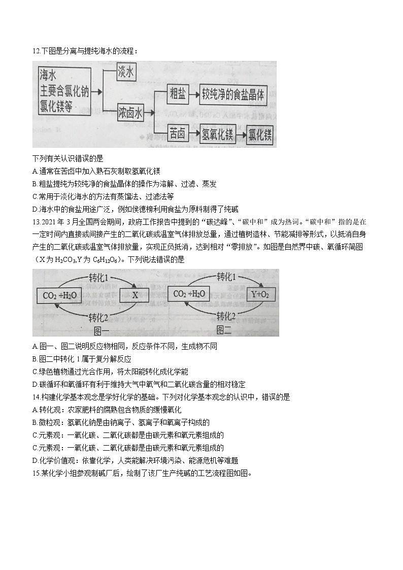 2022年山东省泰安市东平县中考模拟化学试题(word版无答案)第3页