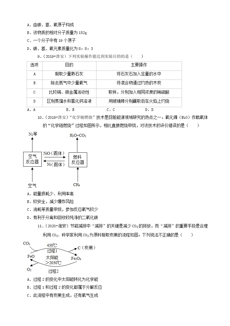 江苏省淮安市三年（2019-2021）中考化学真题知识分类汇编-选择题（含答案）02