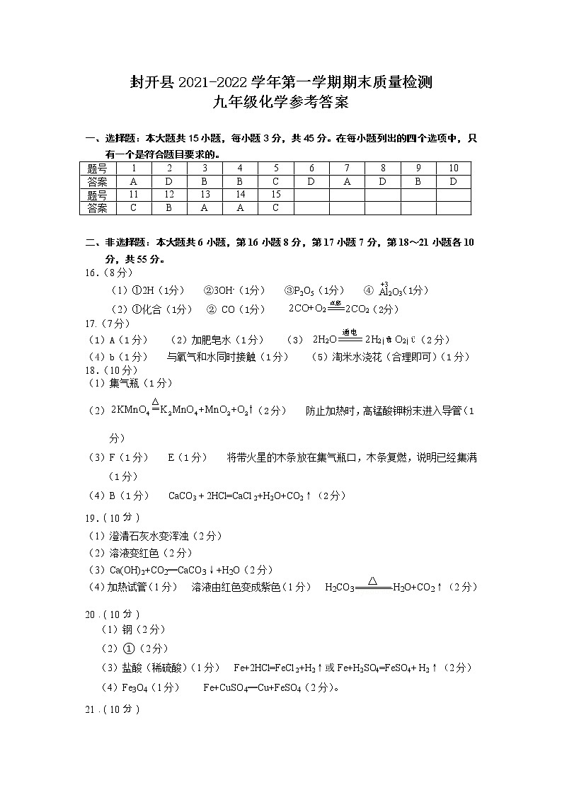 2022年广东省肇庆市封开县初中毕业班第一次模拟考试化学卷(答案)第1页