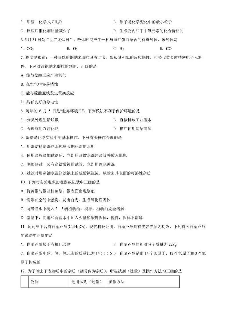2022年辽宁省鞍山市中考二模 化学 试题(学生版+解析版)02