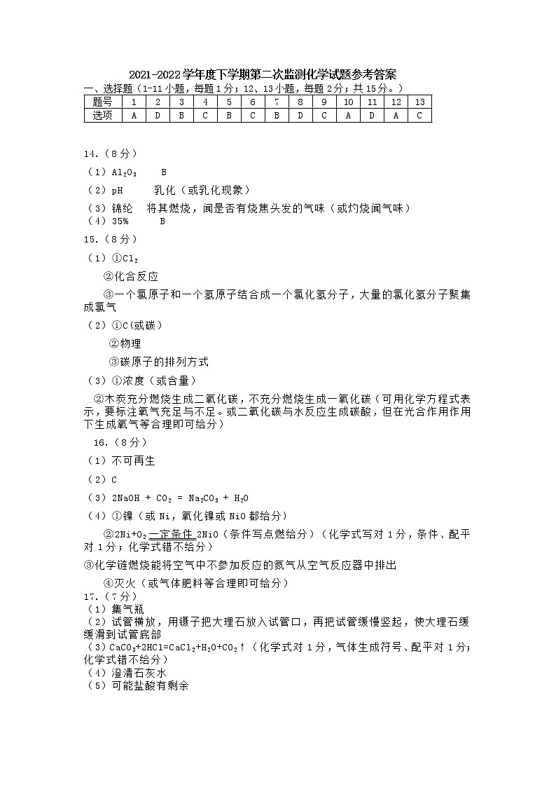 2022.5化学二模答案第1页