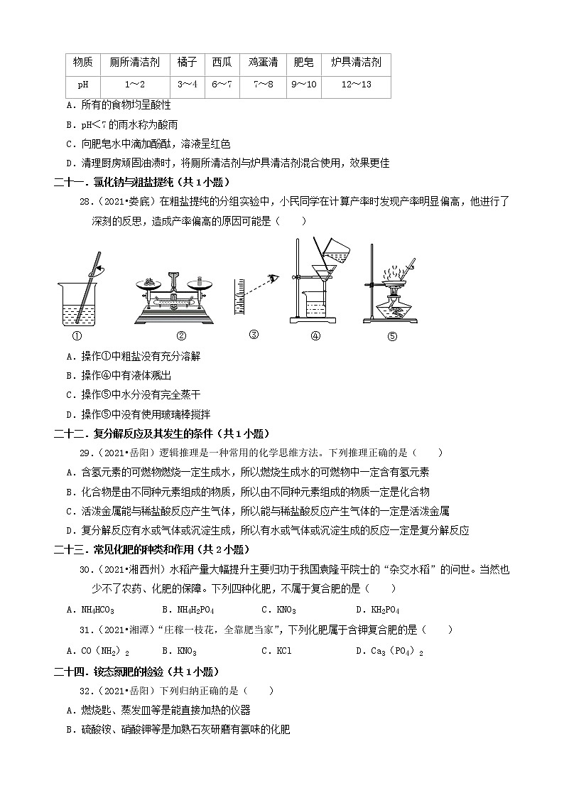 05选择题(基础提升)-湖南省14市2021年中考化学真题知识分类汇编第2页