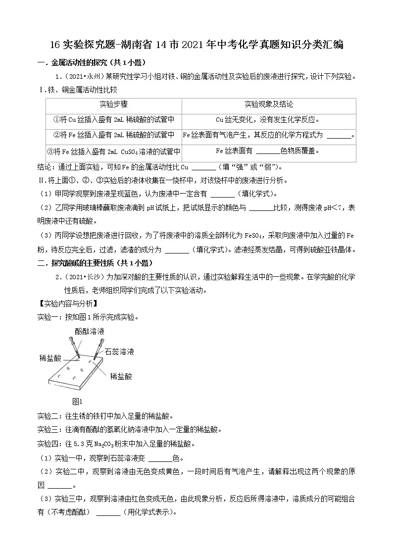 16实验探究题-湖南省14市2021年中考化学真题知识分类汇编第1页
