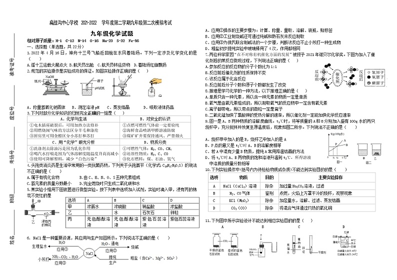 2022年宁夏吴忠市利通区扁担沟中心学校一模化学试题(word版无答案)第1页