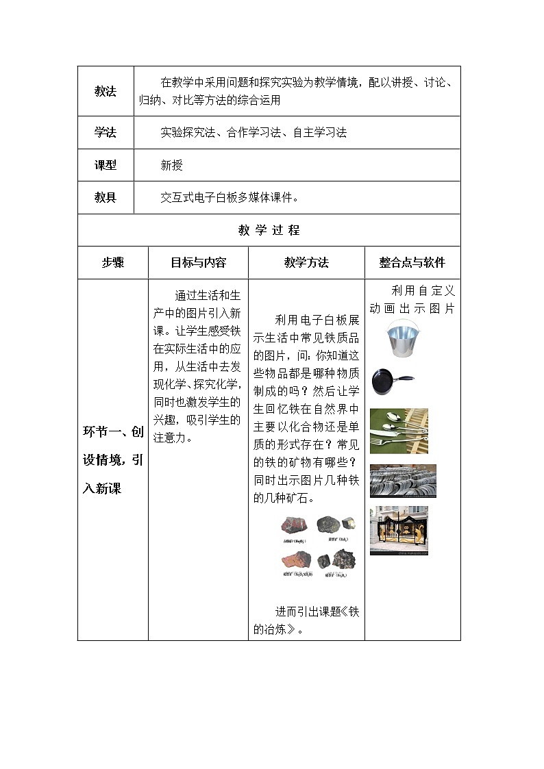 沪教版九上化学 5.2金属矿物 铁的冶炼 教案02